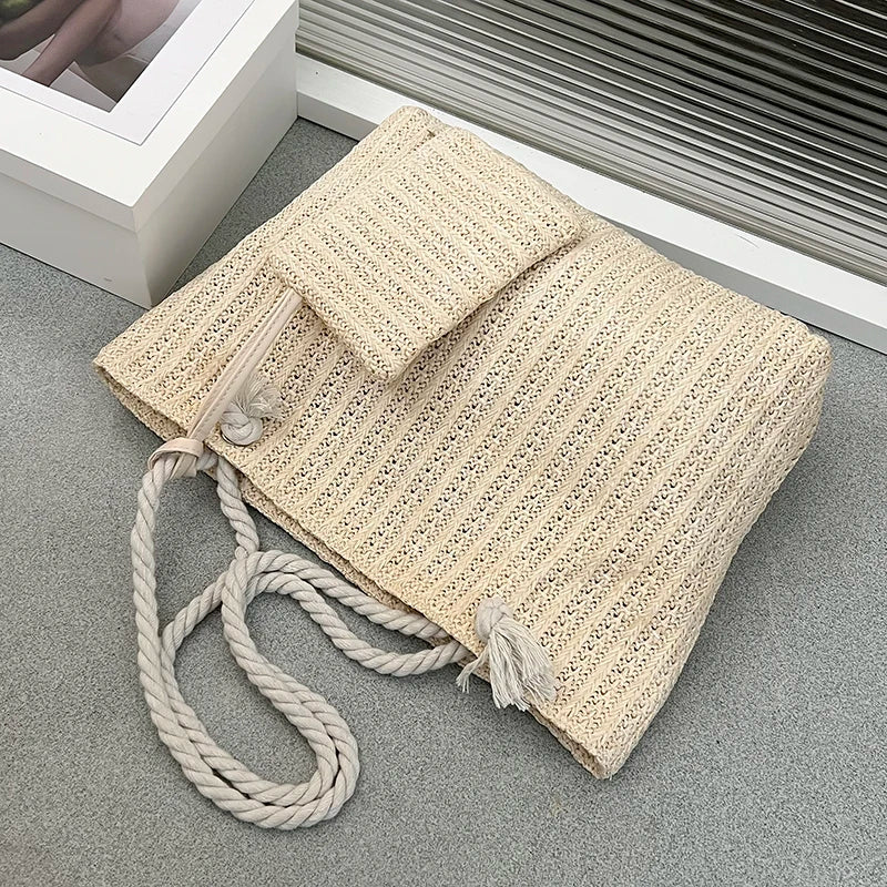 Coastal Breeze Straw Shoulder Bag