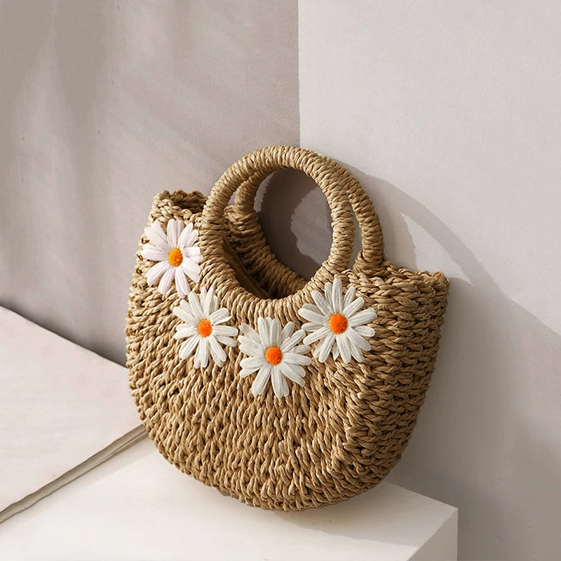 Boho Chic Floral Straw Tote