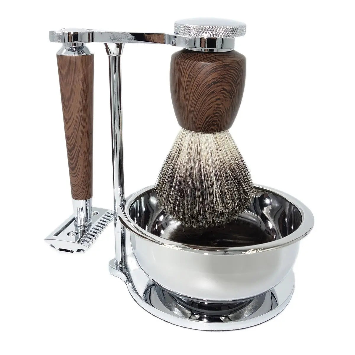 Luxury Traditional Shaving Set with Safety Razor, Brush, Bowl, and Stand